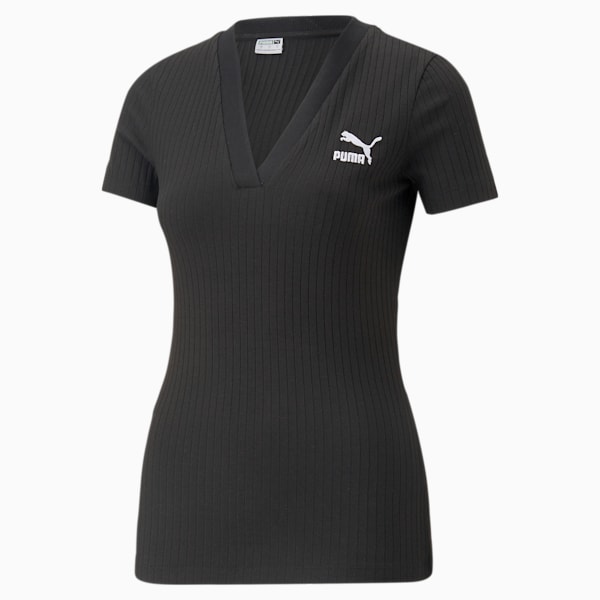 Classics Ribbed Women's Slim Fit T-Shirt, PUMA Black, extralarge-IND