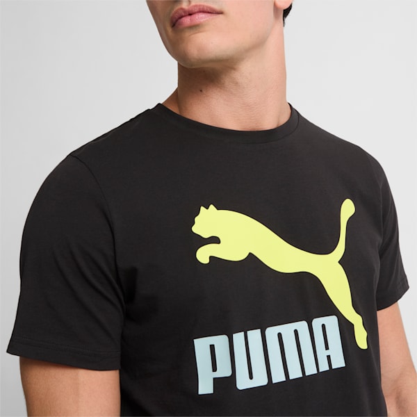Playera con logotipo Classics para hombre, PUMA Black-Lime Sheen, extralarge