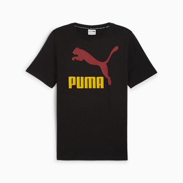 CLASSICS Men's Logo Tee, PUMA Black-Intense Red, extralarge