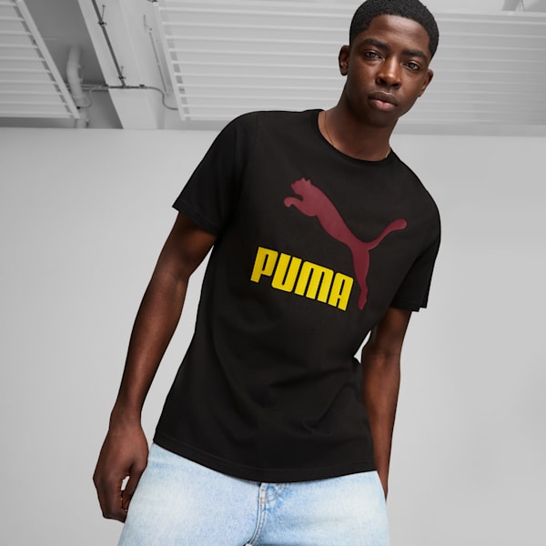 Playera con logotipo Classics para hombre, PUMA Black-Intense Red, extralarge