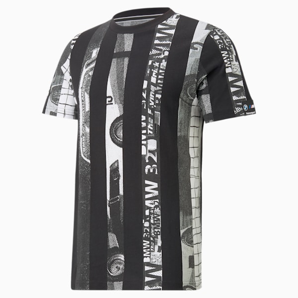 BMW M Motorsport Men's Striped Tee, PUMA Black-AOP, extralarge