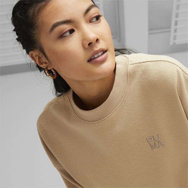Infuse Mock Neck Women's Oversized Sweatshirt, Dusty Tan, extralarge-AUS
