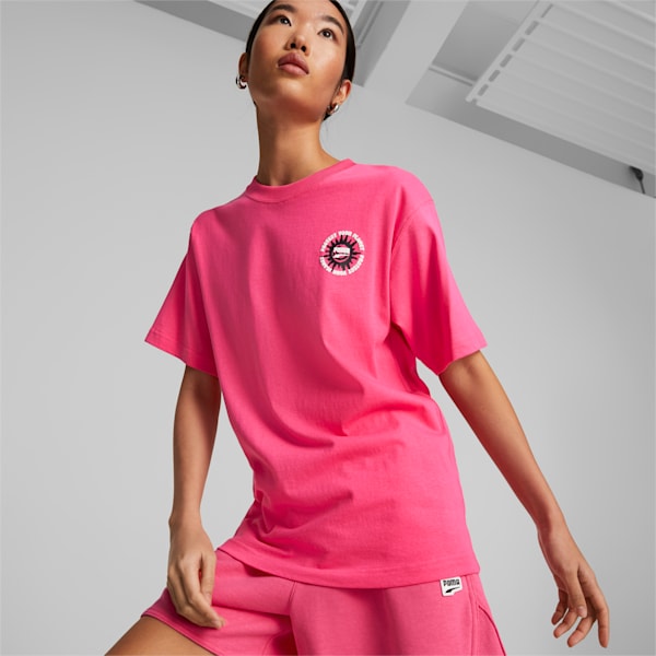 Downtown Relaxed Graphic Tee Women, Glowing Pink, extralarge