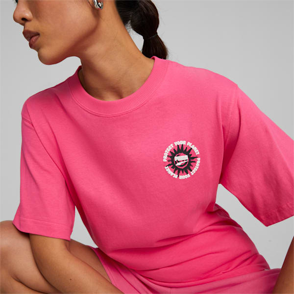 T-shirt graphique décontracté Downtown, femme, Rose fluo