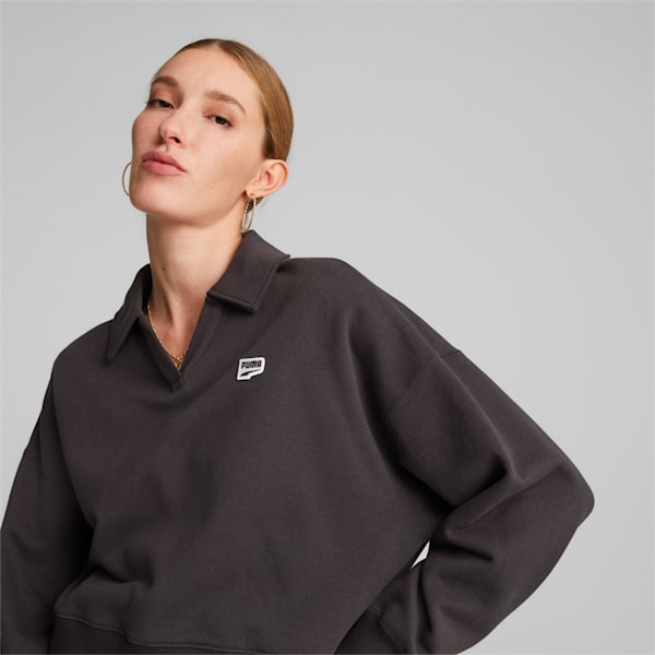 Downtown Women's Oversized Polo Sweatshirt, PUMA Black, extralarge