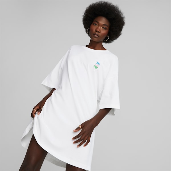 Vestido estilo camiseta estampada Downtown para mujer, PUMA White, extralarge