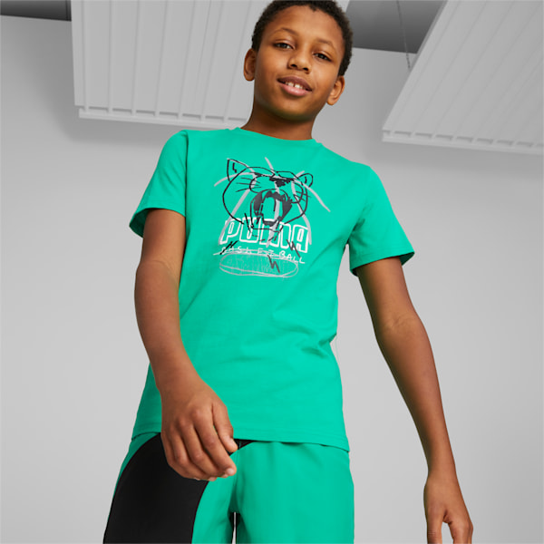 Camiseta de básquetbol Scribble Dribble para niños grandes, Grassy Green