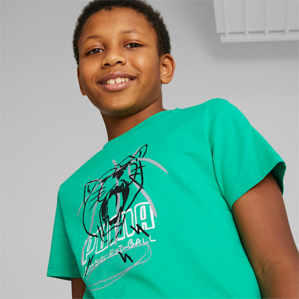 Camiseta de básquetbol Scribble Dribble para niños grandes, Grassy Green