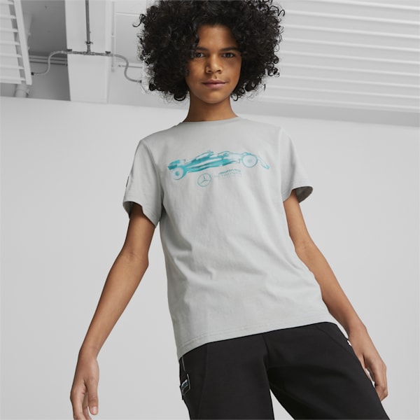 Mercedes AMG Petronas F1 Car Graphic Youth Regular Fit T-Shirt, Mercedes Team Silver, extralarge-IND