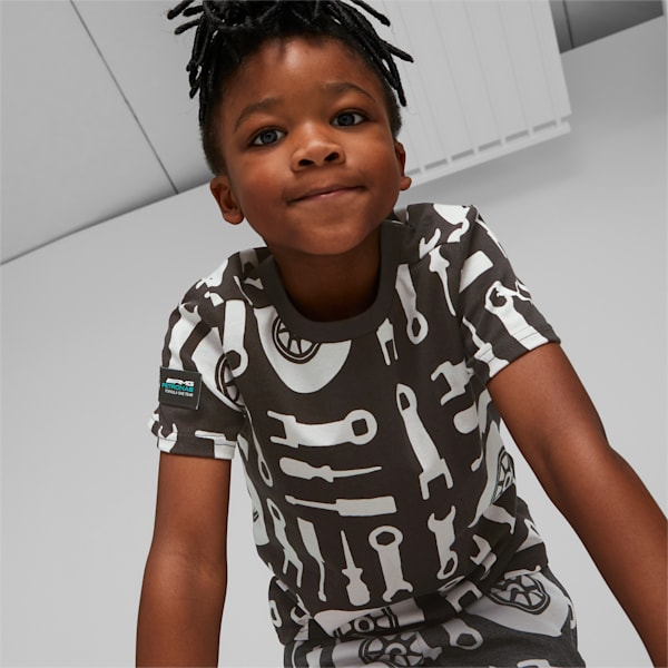 Mercedes AMG Petronas F1 All Over Print Kids' Regular Fit T-Shirt, PUMA Black, extralarge-IND