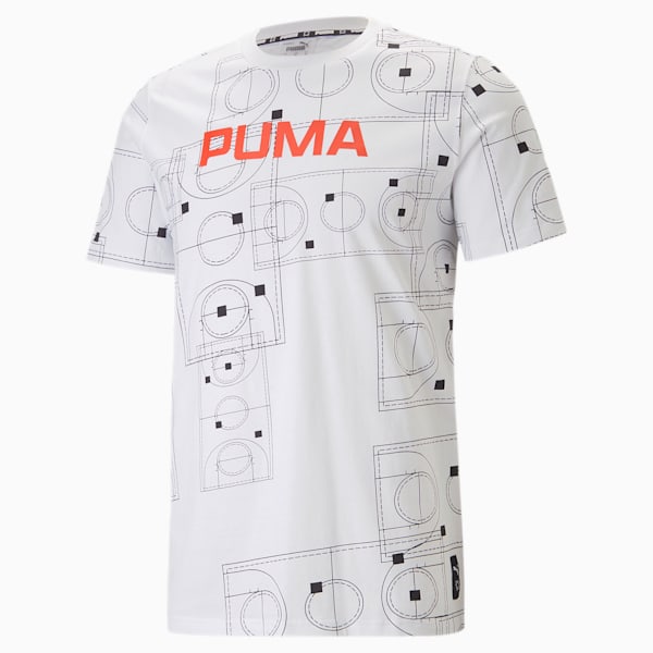 Clear Out Men's Basketball Tee, PUMA White-Court AOP