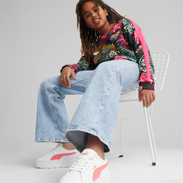 T7 Vacay Queen All Over Print Girls Sweatshirt, Glowing Pink