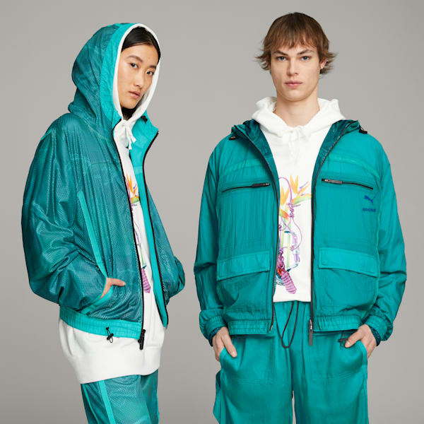 PUMA x KOCHÉ Men's Reversible Windbreaker, Teal Blue, extralarge