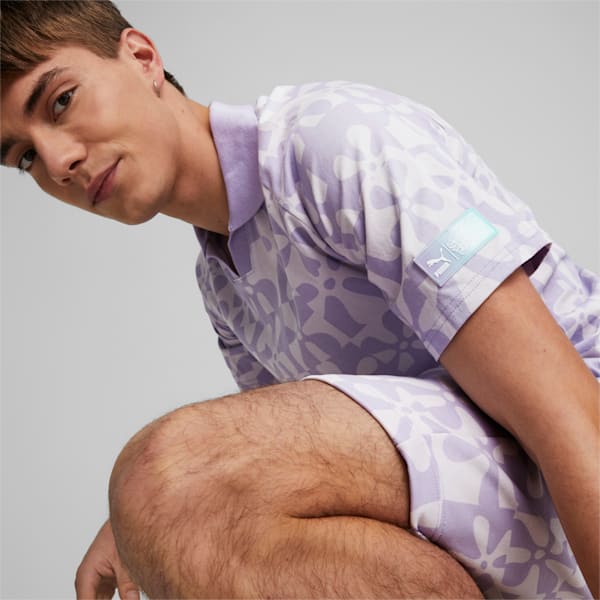 Camiseta tipo polo estampada PUMA x SPONGEBOB para hombre, Vivid Violet