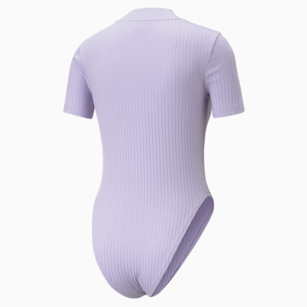 Purple Ribbed Bodysuit With Under Bust Detail –