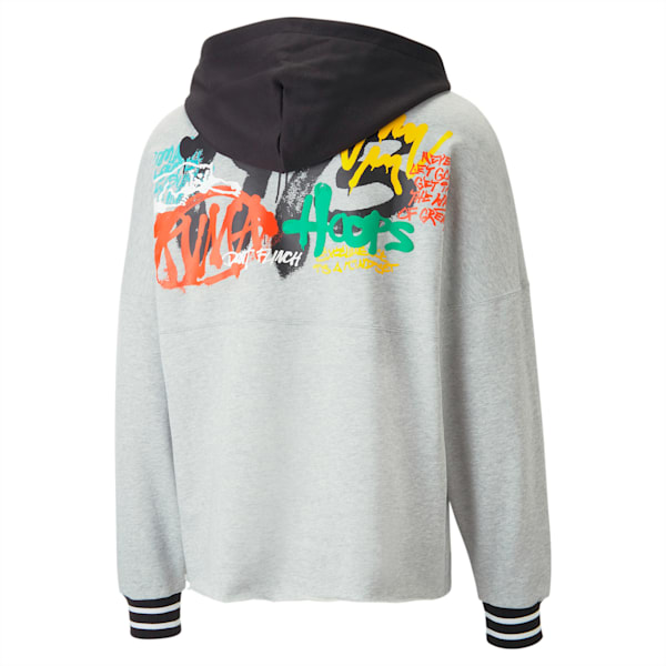 メンズ バスケットボール BOROUGHS フーディー, Light Gray Heather-PUMA Black, extralarge-JPN