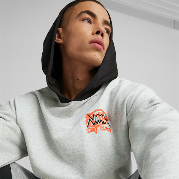 メンズ バスケットボール BOROUGHS フーディー, Light Gray Heather-PUMA Black, extralarge-JPN
