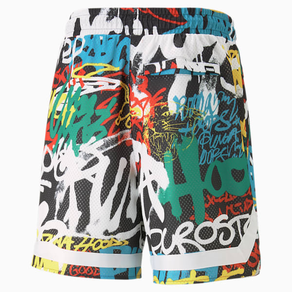 Graffiti Unisex Basketball Shorts, PUMA Black-Multi Print, extralarge-AUS