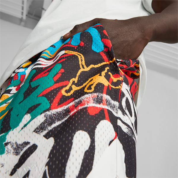 Graffiti Unisex Basketball Shorts, PUMA Black-Multi Print, extralarge-AUS