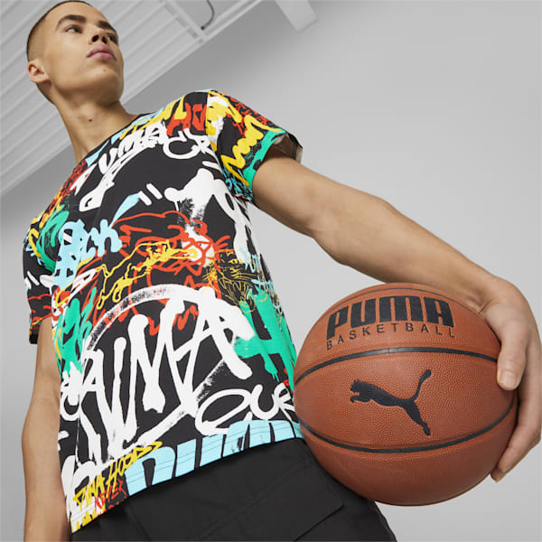 Graffiti Men's Regular Fit Basketball T-Shirt, PUMA Black-Multi Print, extralarge-AUS