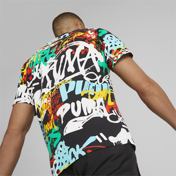 Graffiti Men's Regular Fit Basketball T-Shirt, PUMA Black-Multi Print, extralarge-AUS