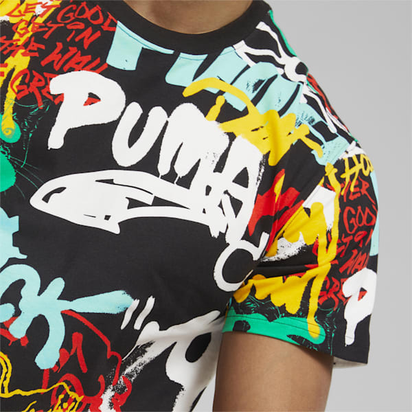 メンズ バスケットボール GRAFFITI 半袖 Tシャツ, PUMA Black-Multi Print, extralarge-AUS