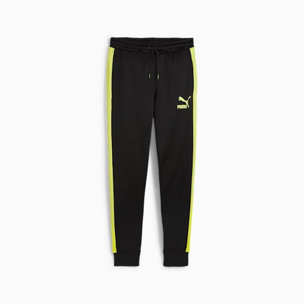 T7 Iconic Men's Slim Fit Track Pants, PUMA Black-Lime Sheen, extralarge-IND