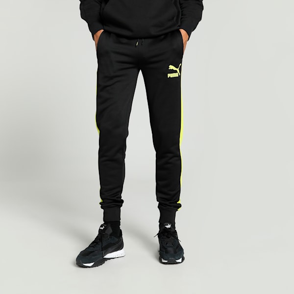 Iconic T7 Men's Track Pants, PUMA Black-Lime Sheen, extralarge