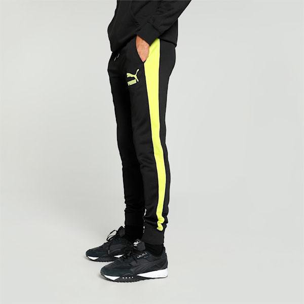 T7 Iconic Men's Slim Fit Track Pants, PUMA Black-Lime Sheen, extralarge-IND