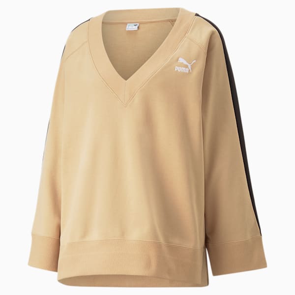 T7 V-Neck Sweatshirt Women, Dusty Tan