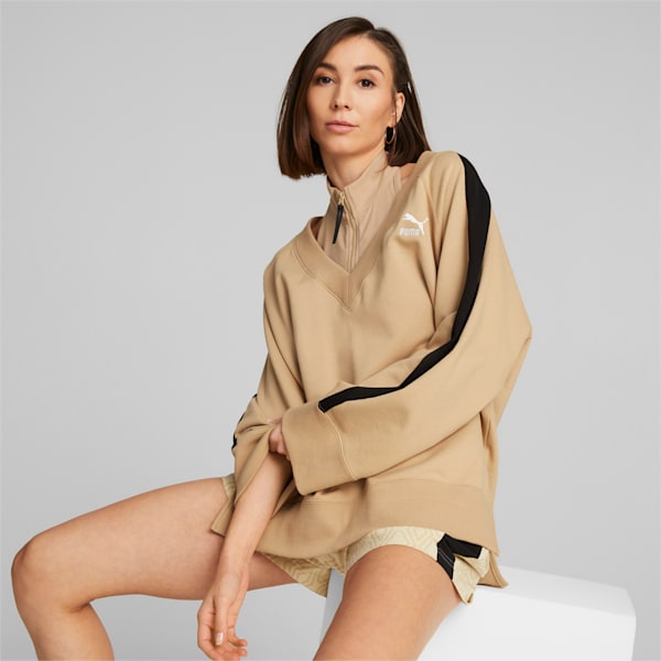 T7 V-Neck Sweatshirt Women, Dusty Tan