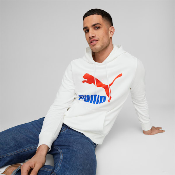 Sudadera con capucha clásica con logo para hombre, PUMA White-Royal Sapphire, extragrande