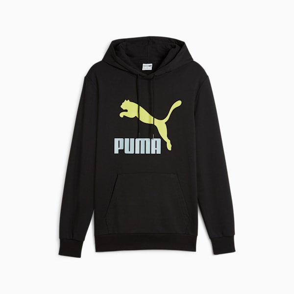 Classics Logo Men's Hoodie, PUMA Black-Lime Sheen, extralarge-IND