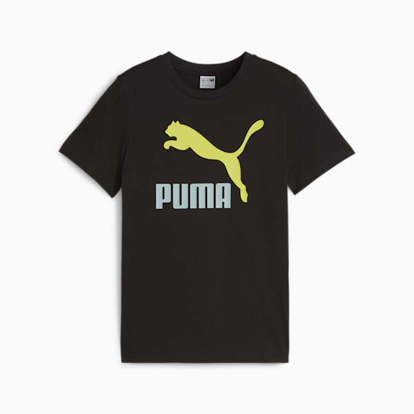 Classics Logo Boys' T-Shirt, PUMA Black-Turquoise Surf, extralarge-AUS