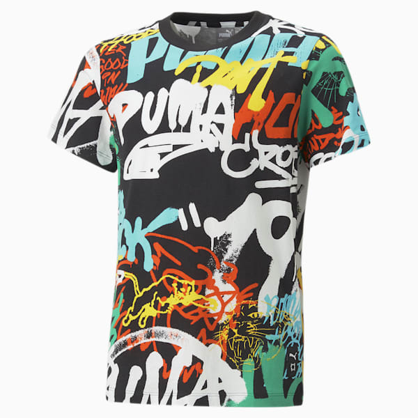 Basketball Block Party Boys' T-Shirt, PUMA Black-AOP, extralarge-AUS