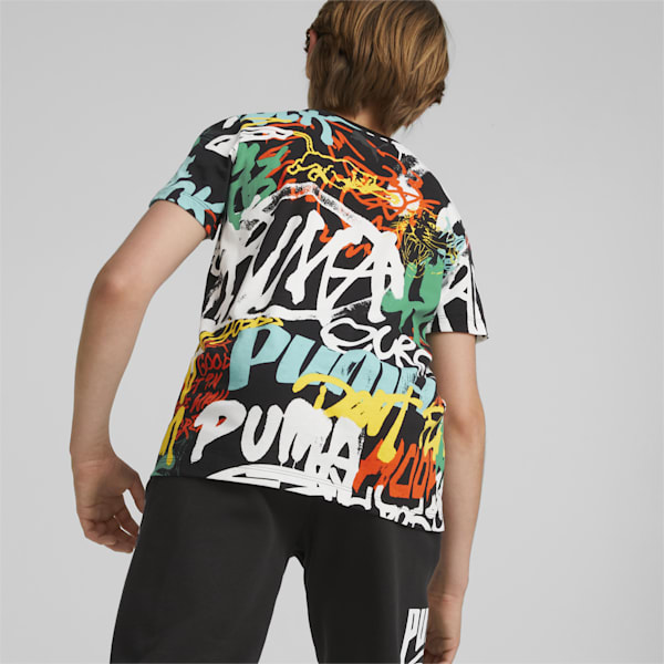 Basketball Block Party Boys' T-Shirt, PUMA Black-AOP, extralarge-AUS