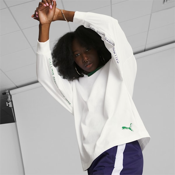 PUMA x JUNE AMBROSE Keeping Score The Screen Long Sleeve Women's Basketball Tee, Puma White, extralarge