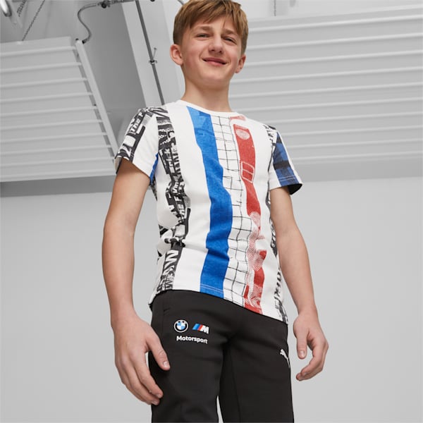 BMW M Motorsport Striped Youth T-Shirt, PUMA White-AOP
