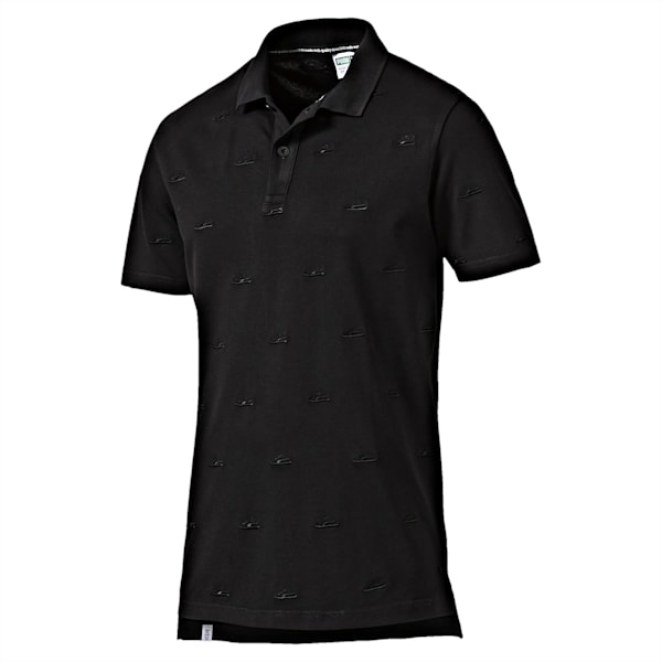 Men's Suede Embroidery Polo, Cotton Black, extralarge-IND