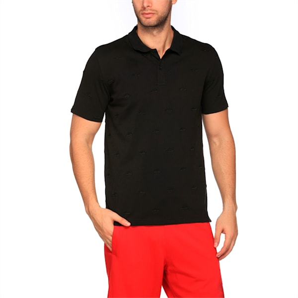 Men's Suede Embroidery Polo, Cotton Black, extralarge-IND