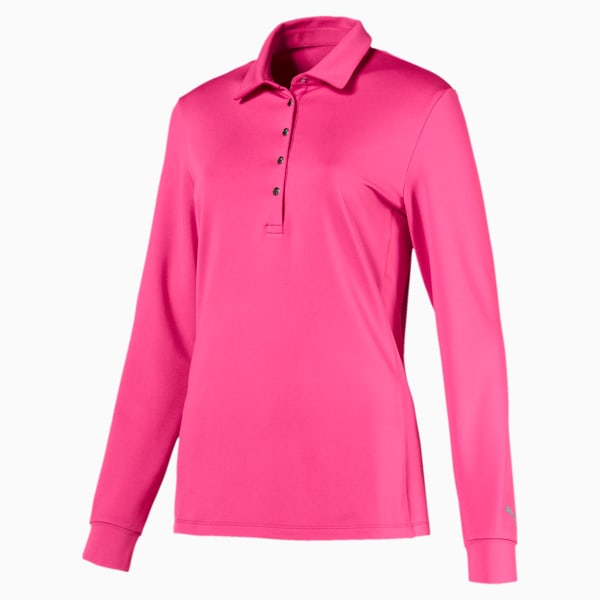 Women's Long Sleeve Polo, Carmine Rose, extralarge