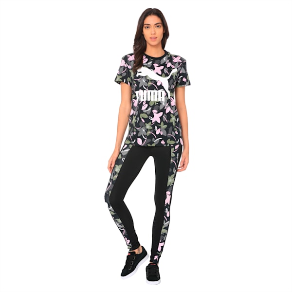 Classics All-Over Print Logo Women's Tee, Cotton Black-Flower-uprising, extralarge-IND