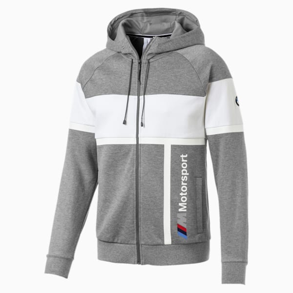 BMW M Motorsport Men’s Hooded Sweat Jacket, Medium Gray Heather, extralarge