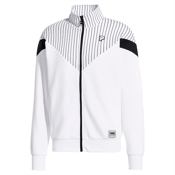 Palm Tree Men’s MCS Track Top, Puma White--Stripe AOP, extralarge