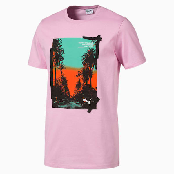 GRAPHIC PALMS PHOTO SS Tシャツ, Pale Pink, extralarge