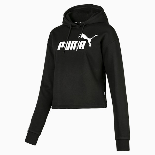 Elevated Essentials Women's Cropped Fleece Hoodie, Puma Black, extralarge