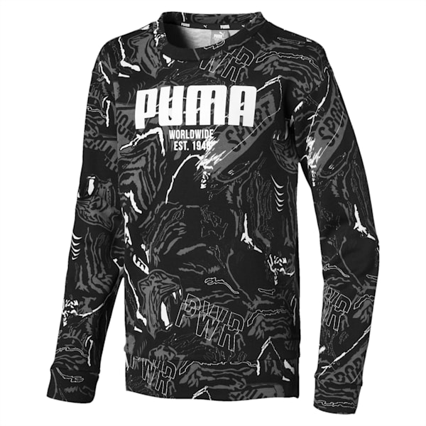 Alpha Graphic Long Sleeve Boys' Shirt, Puma Black