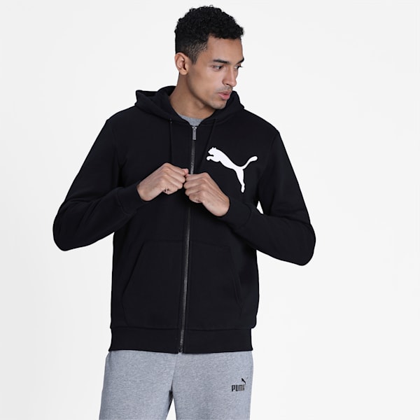 Big Logo Full Zip Men's Hoodie, Puma Black, extralarge-IND