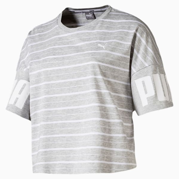 Rebel Striped Short Sleeve Women's Tee, Light Gray Heather, extralarge-IND