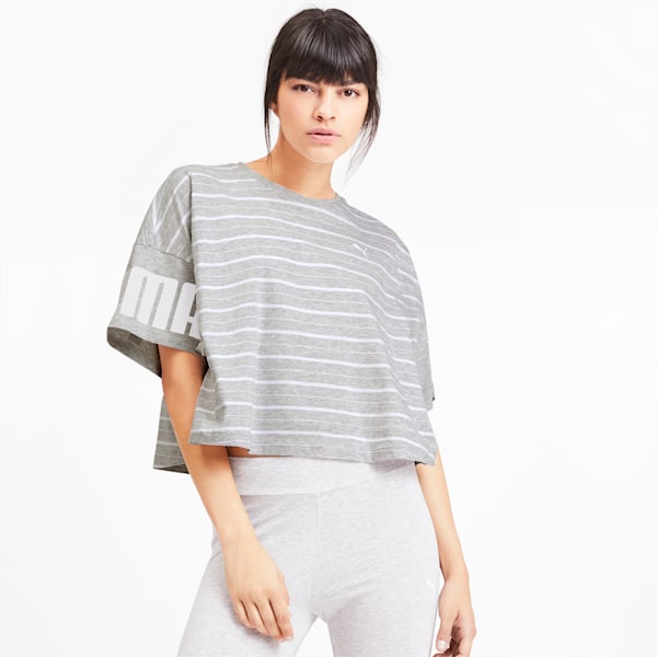 Rebel Striped Short Sleeve Women's Tee, Light Gray Heather, extralarge-IND